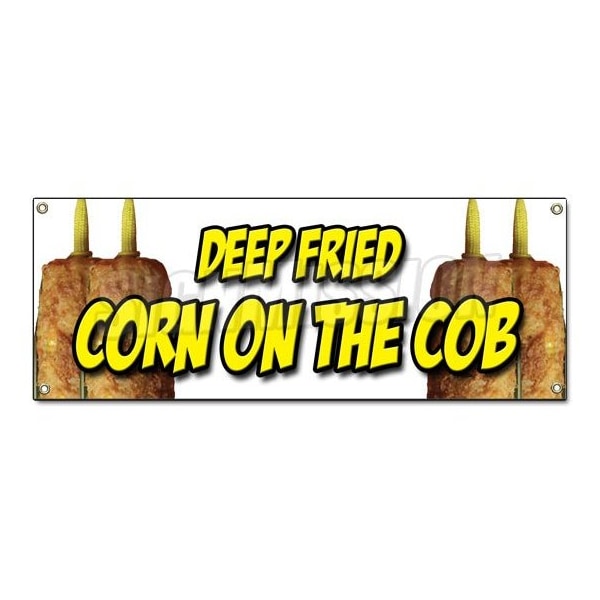 DEEP FRIED CORN ON THE COB BANNER SIGN on a stick snack cornmeal crust